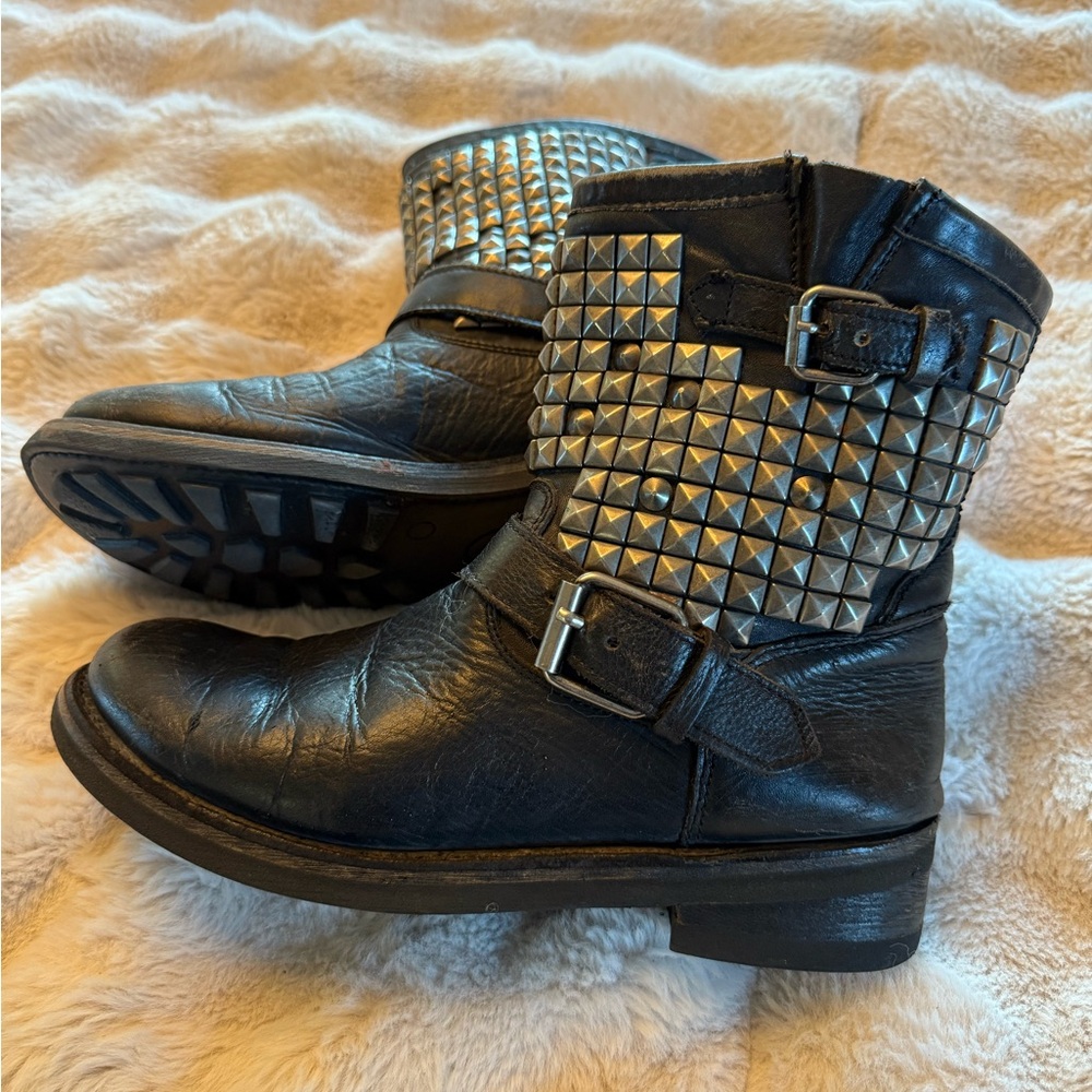 Ash Distressed Black Studded Combat Boots